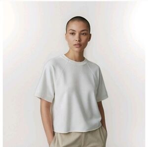 Adriano Goldschmied White Cotton Cropped Short Sleeve Sweatshirt Size Small NEW